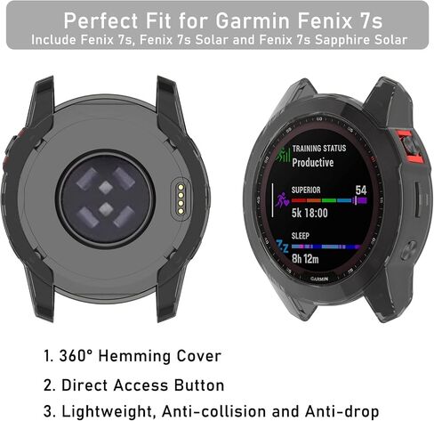 Case Cover for Garmin Fenix 7s/Fenix 7s Solar/Fenix 7s Sapphire Solar, Soft TPU Protective Case with Dust Plug Frame Bumper for for Fenix 7s Watch Accessory (3*Black) in Saudi Arabia