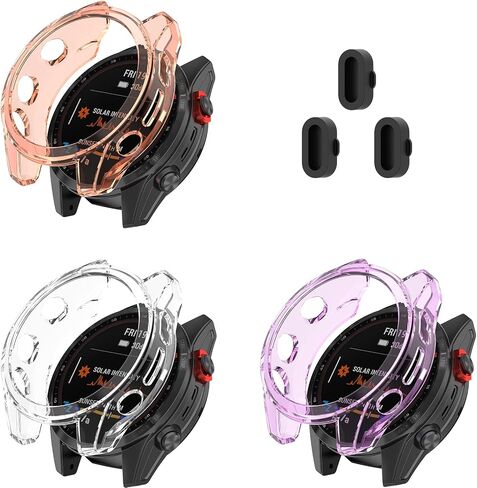 Case Cover for Garmin Fenix 7s/Fenix 7s Solar/Fenix 7s Sapphire Solar, Soft TPU Protective Case with Dust Plug Frame Bumper for for Fenix 7s Watch Accessory (3*Black) in Saudi Arabia