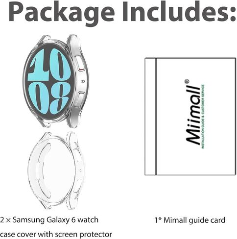 [2 Pack] Miimall Compatible for Samsung Galaxy Watch 6 Case, Ultra-Thin Shockproof TPU Bumper with Screen Protector Overall Protective Case Cover for Galaxy Watch 6 40mm Accessories (Crystal Clear) in Saudi Arabia