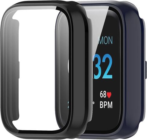 مخصص لـ iTouch Air 3 44 مم واقي شاشة مع طبقة من الزجاج المقسى وممتص للصدمات من البولي كربونات الصلب وغطاء كامل لملحقات الساعة الذكية لـ iTouch Air 3 44 مم (أسود وأسود) in Saudi Arabia