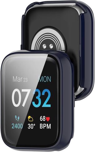 مخصص لـ iTouch Air 3 44 مم واقي شاشة مع طبقة من الزجاج المقسى وممتص للصدمات من البولي كربونات الصلب وغطاء كامل لملحقات الساعة الذكية لـ iTouch Air 3 44 مم (أسود وأسود) in Saudi Arabia
