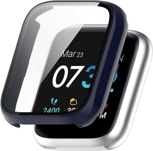 مخصص لـ iTouch Air 3 44 مم واقي شاشة مع طبقة من الزجاج المقسى وممتص للصدمات من البولي كربونات الصلب وغطاء كامل لملحقات الساعة الذكية لـ iTouch Air 3 44 مم (أسود وأسود) in Saudi Arabia