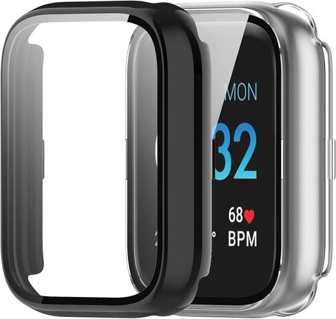 مخصص لـ iTouch Air 3 44 مم واقي شاشة مع طبقة من الزجاج المقسى وممتص للصدمات من البولي كربونات الصلب وغطاء كامل لملحقات الساعة الذكية لـ iTouch Air 3 44 مم (أسود وأسود) in Saudi Arabia
