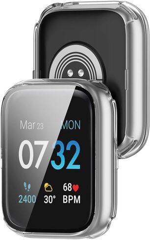 مخصص لـ iTouch Air 3 44 مم واقي شاشة مع طبقة من الزجاج المقسى وممتص للصدمات من البولي كربونات الصلب وغطاء كامل لملحقات الساعة الذكية لـ iTouch Air 3 44 مم (أسود وأسود) in Saudi Arabia