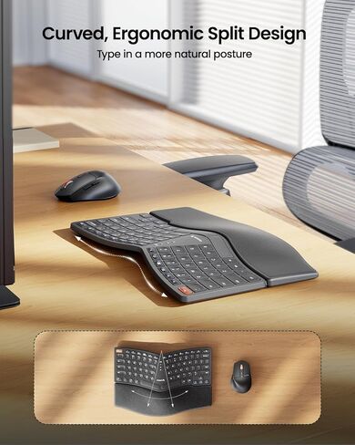 ProtoArc EKM04 مجموعة لوحة مفاتيح وماوس لاسلكية مريحة، لوحة مفاتيح مدمجة، ماوس لاسلكي قابل لإعادة الشحن مع 4 نقاط لكل بوصة قابلة للتعديل، تصميم منفصل، مسند للمعصم، مستقبل USB 2.4 جيجا هرتز، للنوافذ in Kuwait