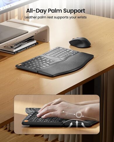 ProtoArc EKM04 مجموعة لوحة مفاتيح وماوس لاسلكية مريحة، لوحة مفاتيح مدمجة، ماوس لاسلكي قابل لإعادة الشحن مع 4 نقاط لكل بوصة قابلة للتعديل، تصميم منفصل، مسند للمعصم، مستقبل USB 2.4 جيجا هرتز، للنوافذ in Kuwait