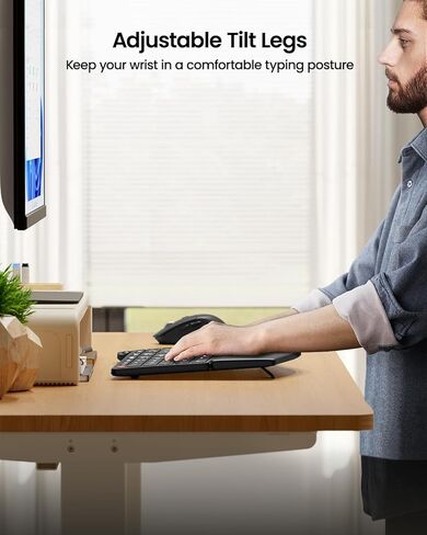 ProtoArc EKM04 مجموعة لوحة مفاتيح وماوس لاسلكية مريحة، لوحة مفاتيح مدمجة، ماوس لاسلكي قابل لإعادة الشحن مع 4 نقاط لكل بوصة قابلة للتعديل، تصميم منفصل، مسند للمعصم، مستقبل USB 2.4 جيجا هرتز، للنوافذ in Kuwait