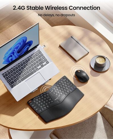 ProtoArc EKM04 مجموعة لوحة مفاتيح وماوس لاسلكية مريحة، لوحة مفاتيح مدمجة، ماوس لاسلكي قابل لإعادة الشحن مع 4 نقاط لكل بوصة قابلة للتعديل، تصميم منفصل، مسند للمعصم، مستقبل USB 2.4 جيجا هرتز، للنوافذ in Kuwait