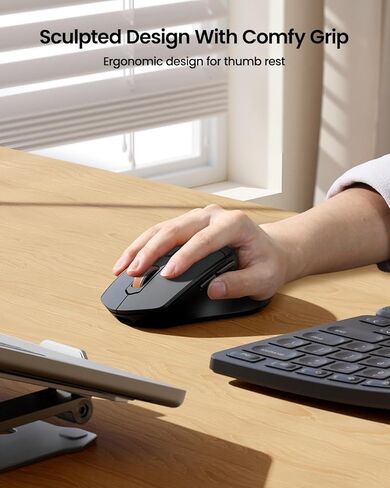 ProtoArc EKM04 مجموعة لوحة مفاتيح وماوس لاسلكية مريحة، لوحة مفاتيح مدمجة، ماوس لاسلكي قابل لإعادة الشحن مع 4 نقاط لكل بوصة قابلة للتعديل، تصميم منفصل، مسند للمعصم، مستقبل USB 2.4 جيجا هرتز، للنوافذ in Kuwait