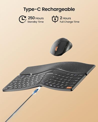 ProtoArc EKM04 مجموعة لوحة مفاتيح وماوس لاسلكية مريحة، لوحة مفاتيح مدمجة، ماوس لاسلكي قابل لإعادة الشحن مع 4 نقاط لكل بوصة قابلة للتعديل، تصميم منفصل، مسند للمعصم، مستقبل USB 2.4 جيجا هرتز، للنوافذ in Kuwait