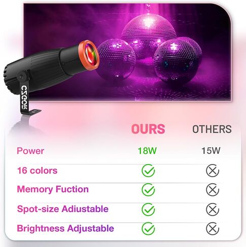 ضوء Pinspot، مصباح كرة ديسكو بتركيز يدوي Czgor، 18 وات RGBW 4 في 1 LED ضوء كرة ديسكو 16 لونًا مع جهاز تحكم عن بعد، إضاءة مسرح ساطعة لمرآة الكرة DJ Disco Party Club Bar Wedding in Saudi Arabia