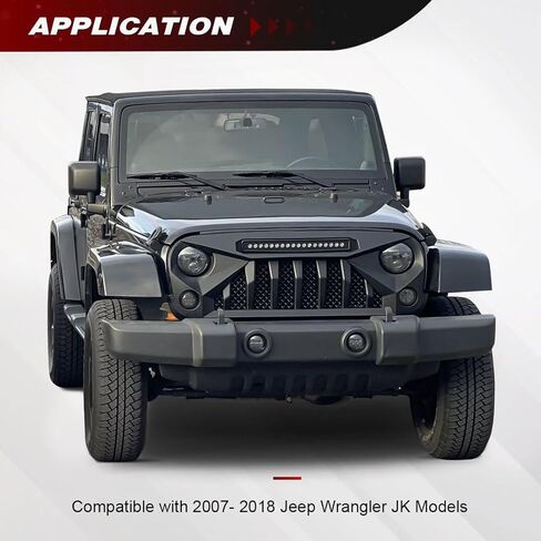 شبكة أمامية من Allinoneparts مع مصابيح الطرق الوعرة متوافقة مع 2007-2018 Jeep Wrangler Rubicon Sahara Sport JK JKU، أسود مطفي in Kuwait