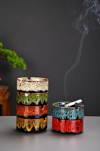 Ashtrays for Cigarettes, Portable Decorative Modern Ashtray for Home Office Indoor Outdoor Patio Use, Colored Ceramic Ashtrays Glossy, Fancy Cute Cool Ash Tray, Best Gift Idea.(Set of 3) in Saudi Arabia