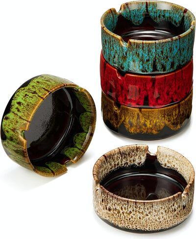 Ashtrays for Cigarettes, Portable Decorative Modern Ashtray for Home Office Indoor Outdoor Patio Use, Colored Ceramic Ashtrays Glossy, Fancy Cute Cool Ash Tray, Best Gift Idea.(Set of 3) in Saudi Arabia