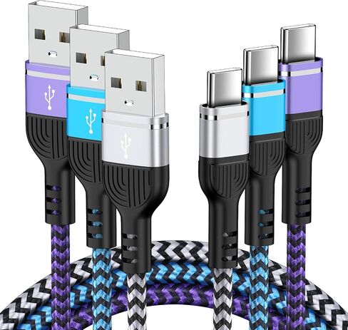كابل شاحن USB A إلى USB C سلك شحن سريع 6FT لهاتف iPhone 16 Pro/16 Pro Max/15/15 Pro Max/Plus، 3 عبوات 3.1A Android USB C شاحن هاتف سلك مضفر لهاتف Samsung Galaxy S24 Ultra/S23/S22/A35/ A55/A15 in Saudi Arabia