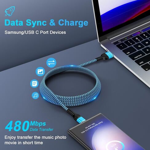 كابل شاحن USB A إلى USB C سلك شحن سريع 6FT لهاتف iPhone 16 Pro/16 Pro Max/15/15 Pro Max/Plus، 3 عبوات 3.1A Android USB C شاحن هاتف سلك مضفر لهاتف Samsung Galaxy S24 Ultra/S23/S22/A35/ A55/A15 in Saudi Arabia