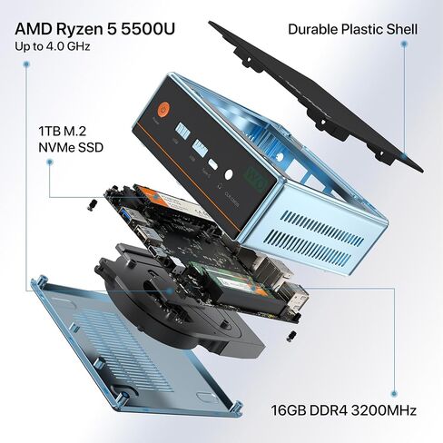 PELADN WO4 Mini PC,AMD Ryzen5 5500U (6C/12T up to 4.0Ghz), 16GB DDR4 3200MHz, 512GB NVME SSD Desktop Computer, Triple Output/WiFi6/BT5.2/DP1.4/HDMI2.0/USB3.2/Win11 Pro for Gaming/Office/Home in Saudi Arabia