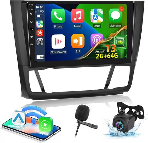 EKAT Android Car Stereo for BMW 1 Series E88 E82 E81 E87 2008-2012 - 2+64G مدمج Carplay لاسلكي وAndroid Auto - راديو بشاشة تعمل باللمس 9 بوصة مع WiFi وGPS وEQ وSWC + AHD كاميرا احتياطية وميكروفون in Saudi Arabia
