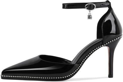 Soireelady Womens High Heels Beaded Pumps Stiletto Ankle Strap Pointed Toe D'Orsay Heel Dress Shoes Patent Leather 3.5 Inch in Saudi Arabia