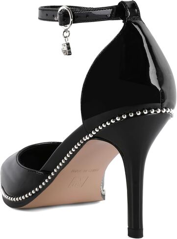 Soireelady Womens High Heels Beaded Pumps Stiletto Ankle Strap Pointed Toe D'Orsay Heel Dress Shoes Patent Leather 3.5 Inch in Saudi Arabia