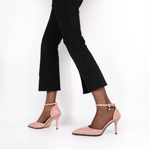 Soireelady Womens High Heels Beaded Pumps Stiletto Ankle Strap Pointed Toe D'Orsay Heel Dress Shoes Patent Leather 3.5 Inch in Saudi Arabia