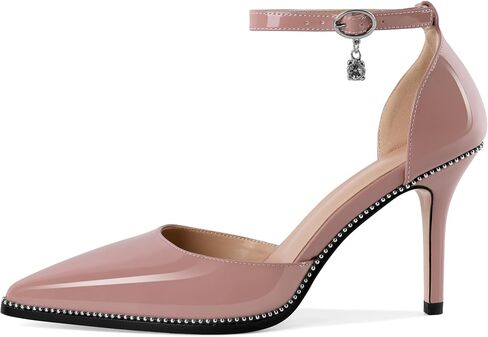 Soireelady Womens High Heels Beaded Pumps Stiletto Ankle Strap Pointed Toe D'Orsay Heel Dress Shoes Patent Leather 3.5 Inch in Saudi Arabia