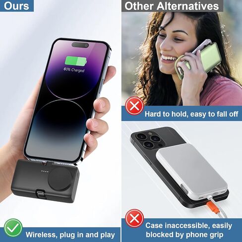 Mini Portable Phone Charger for iPhone Fast charging 5000mAh Small Battery Pack Plug in Power Bank With IOS and Type-C Connector Compatible with Apple Watch, iPhone 15/14/13/12/11/SE & Android Device in Saudi Arabia