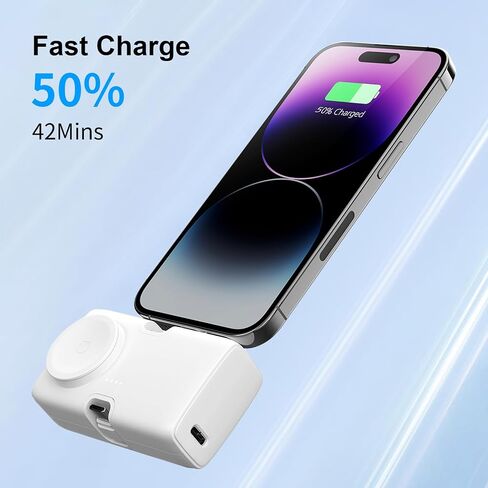 شاحن هاتف محمول صغير لهاتف iPhone شحن سريع 5000 مللي أمبير في الساعة بطارية صغيرة قابلة للتوصيل ببنك الطاقة مع موصل IOS وموصل من النوع C متوافق مع Apple Watch وiPhone 15/14/13/12/11/SE وجهاز Android in Saudi Arabia
