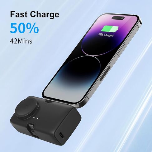 Mini Portable Phone Charger for iPhone Fast charging 5000mAh Small Battery Pack Plug in Power Bank With IOS and Type-C Connector Compatible with Apple Watch, iPhone 15/14/13/12/11/SE & Android Device in Saudi Arabia