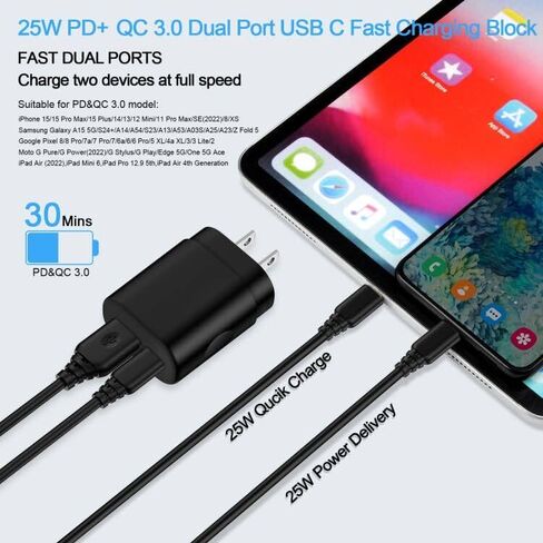25 واط شحن سريع للغاية كتلة USB C محول الطاقة نوع C قابس حائط لساعة Samsung Galaxy Watch 7 6/Watch Ultra FE/A35/Z Flip6/A15/A54/S24/S23، Motorola Edge 5G UW،G Stylus 5G 2024،G Power، آيفون 15، بكسل 8 in Saudi Arabia