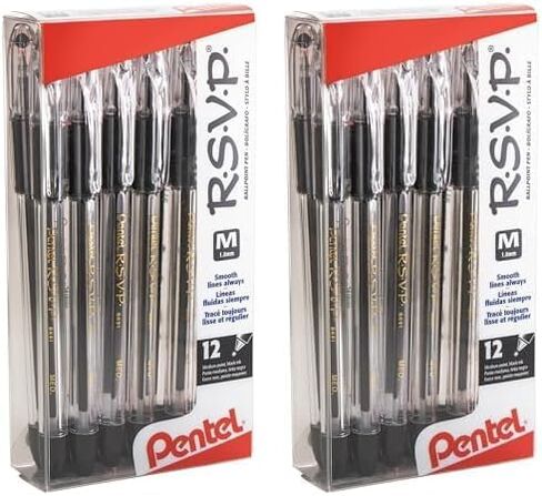 Pentel(R R.S.V.P.(R) Ballpoint Pens, 1.0 mm, Medium Point, Clear Barrel, Black Ink, Pack Of 12, BK91-A in Saudi Arabia
