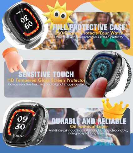 جراب Seltureone مكون من 4 قطع لهاتف Google Fitbit Ace LTE مع واقي شاشة من الزجاج المقوى، جراب ممتص للصدمات من البولي كربونات لساعة Google Fitbit Ace LET - شفاف/أسود/أزرق/أخضر in Saudi Arabia