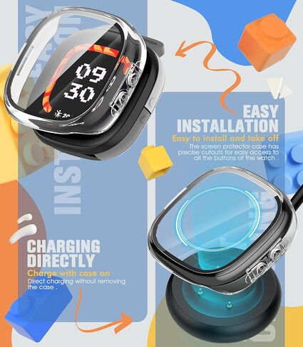 جراب Seltureone مكون من 4 قطع لهاتف Google Fitbit Ace LTE مع واقي شاشة من الزجاج المقوى، جراب ممتص للصدمات من البولي كربونات لساعة Google Fitbit Ace LET - شفاف/أسود/أزرق/أخضر in Saudi Arabia