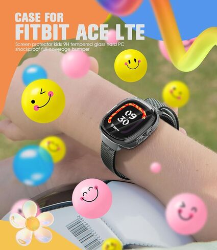 جراب Seltureone مكون من 4 قطع لهاتف Google Fitbit Ace LTE مع واقي شاشة من الزجاج المقوى، جراب ممتص للصدمات من البولي كربونات لساعة Google Fitbit Ace LET - شفاف/أسود/أزرق/أخضر in Saudi Arabia