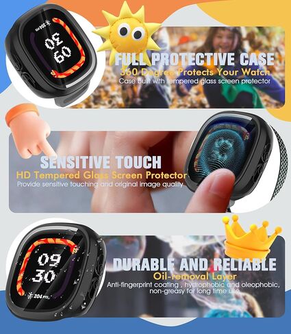 جراب Seltureone مكون من 4 قطع لهاتف Google Fitbit Ace LTE مع واقي شاشة من الزجاج المقوى، جراب ممتص للصدمات من البولي كربونات لساعة Google Fitbit Ace LET - شفاف/أسود/أزرق/أخضر in Saudi Arabia