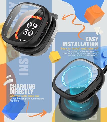 جراب Seltureone مكون من 4 قطع لهاتف Google Fitbit Ace LTE مع واقي شاشة من الزجاج المقوى، جراب ممتص للصدمات من البولي كربونات لساعة Google Fitbit Ace LET - شفاف/أسود/أزرق/أخضر in Saudi Arabia