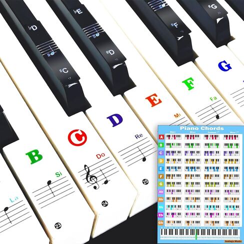 Piano Keyboard stickers With Piano Chord Chart,For 88/61/54/49 Key,Note letters Labels for Beginners and Young Kids, Piano Notes Guide Piano Key Stickers Learn Play Electronic Piano (White and Black) in Saudi Arabia