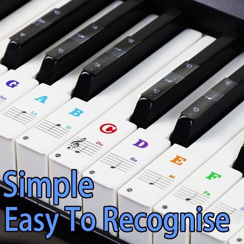 Piano Keyboard stickers With Piano Chord Chart,For 88/61/54/49 Key,Note letters Labels for Beginners and Young Kids, Piano Notes Guide Piano Key Stickers Learn Play Electronic Piano (White and Black) in Saudi Arabia
