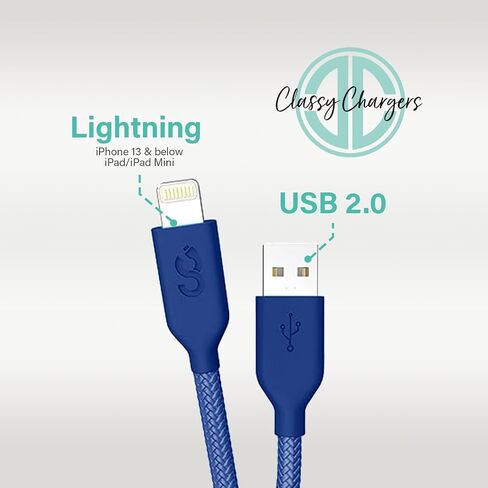 Classy Chargers MFI Certified Lightning Cable | 6FT Charging Cable Supports iPhone & iPad Devices (Turquoise) in Saudi Arabia