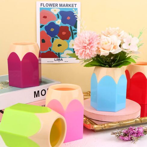 6pcs Pencil Shaped Pen Holders,Pencil Storage Organizer,Cute Desktop Pen Cup,Makeup Brush Container,Pencil Pot,Cartoon Stationery Rack,Creative Stationery Storage,for Office Home Decoration in Saudi Arabia