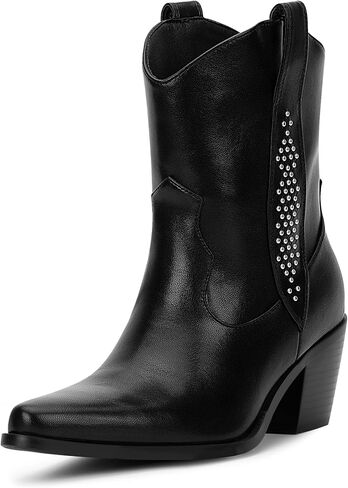 Women's Cowboy Boots Chunky Heel Ankle Boots Pull On Western Cowgirl Boots in Saudi Arabia
