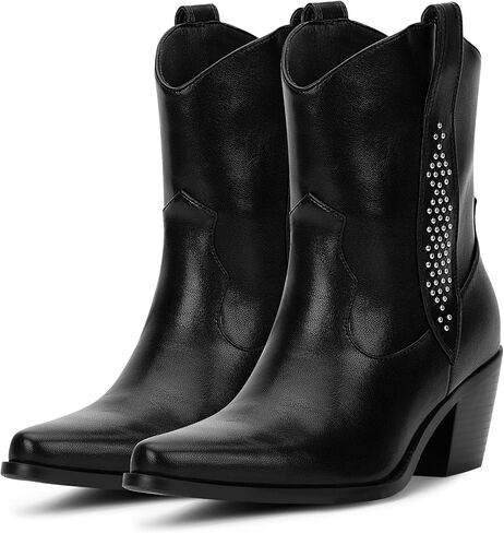 Women's Cowboy Boots Chunky Heel Ankle Boots Pull On Western Cowgirl Boots in Saudi Arabia