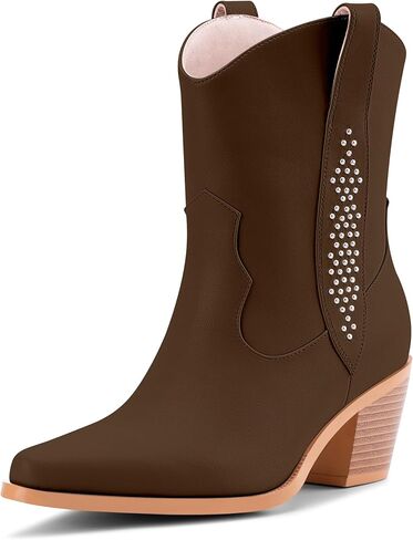 Women's Cowboy Boots Chunky Heel Ankle Boots Pull On Western Cowgirl Boots in Saudi Arabia