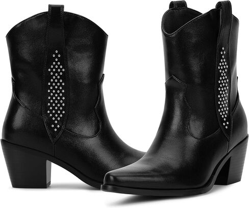 Women's Cowboy Boots Chunky Heel Ankle Boots Pull On Western Cowgirl Boots in Saudi Arabia