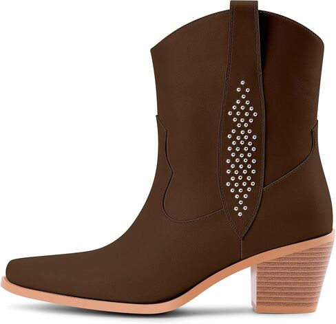 Women's Cowboy Boots Chunky Heel Ankle Boots Pull On Western Cowgirl Boots in Saudi Arabia