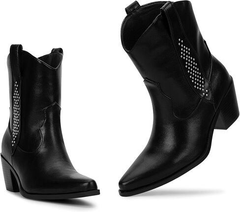 Women's Cowboy Boots Chunky Heel Ankle Boots Pull On Western Cowgirl Boots in Saudi Arabia