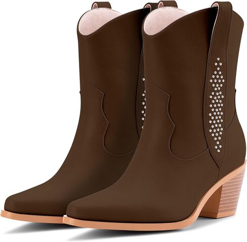 Women's Cowboy Boots Chunky Heel Ankle Boots Pull On Western Cowgirl Boots in Saudi Arabia