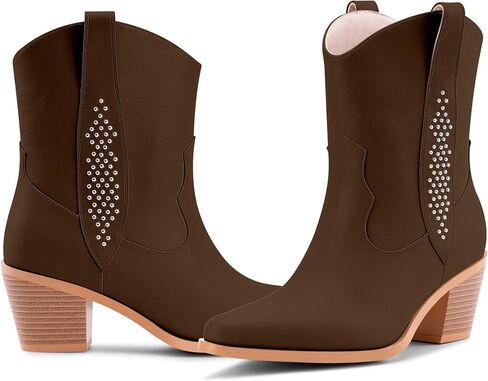Women's Cowboy Boots Chunky Heel Ankle Boots Pull On Western Cowgirl Boots in Saudi Arabia