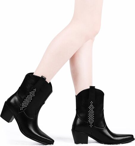 Women's Cowboy Boots Chunky Heel Ankle Boots Pull On Western Cowgirl Boots in Saudi Arabia