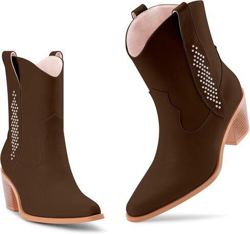 Women's Cowboy Boots Chunky Heel Ankle Boots Pull On Western Cowgirl Boots in Saudi Arabia